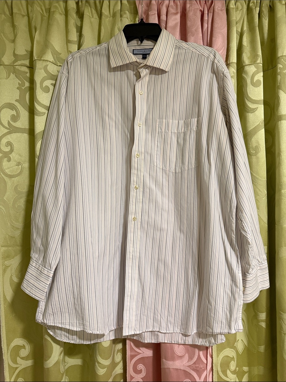 Tommy Hilfiger White Dress Shirt with Thin Blue Stripes